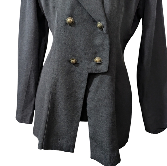 Vintage 80s Black Military Blazer Gold Buttons Power Suit Jacket Structured - Picture 12 of 16